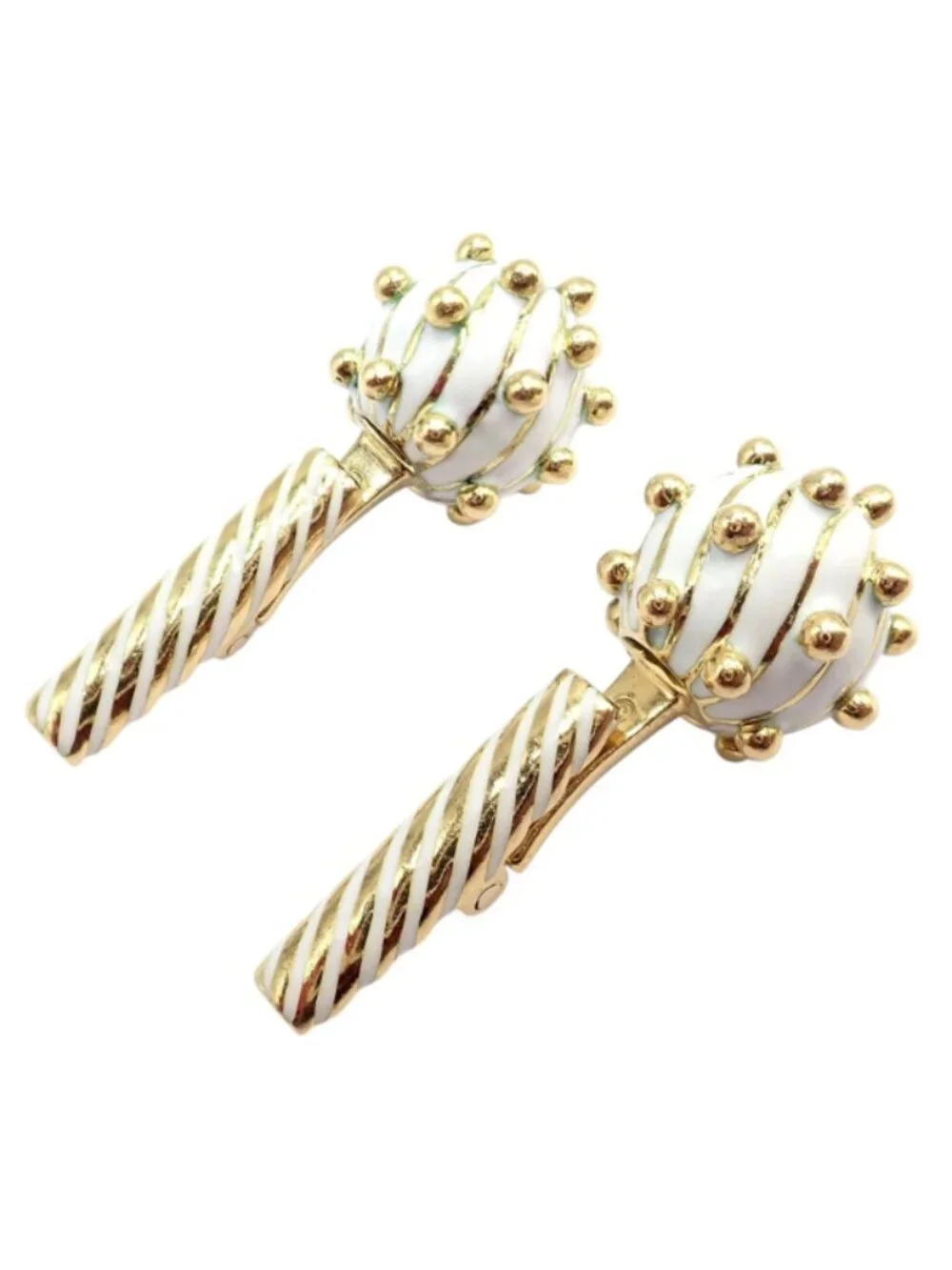 Vintage! David Webb 18k Yellow Gold White Enamel Ball Spike Cufflinks